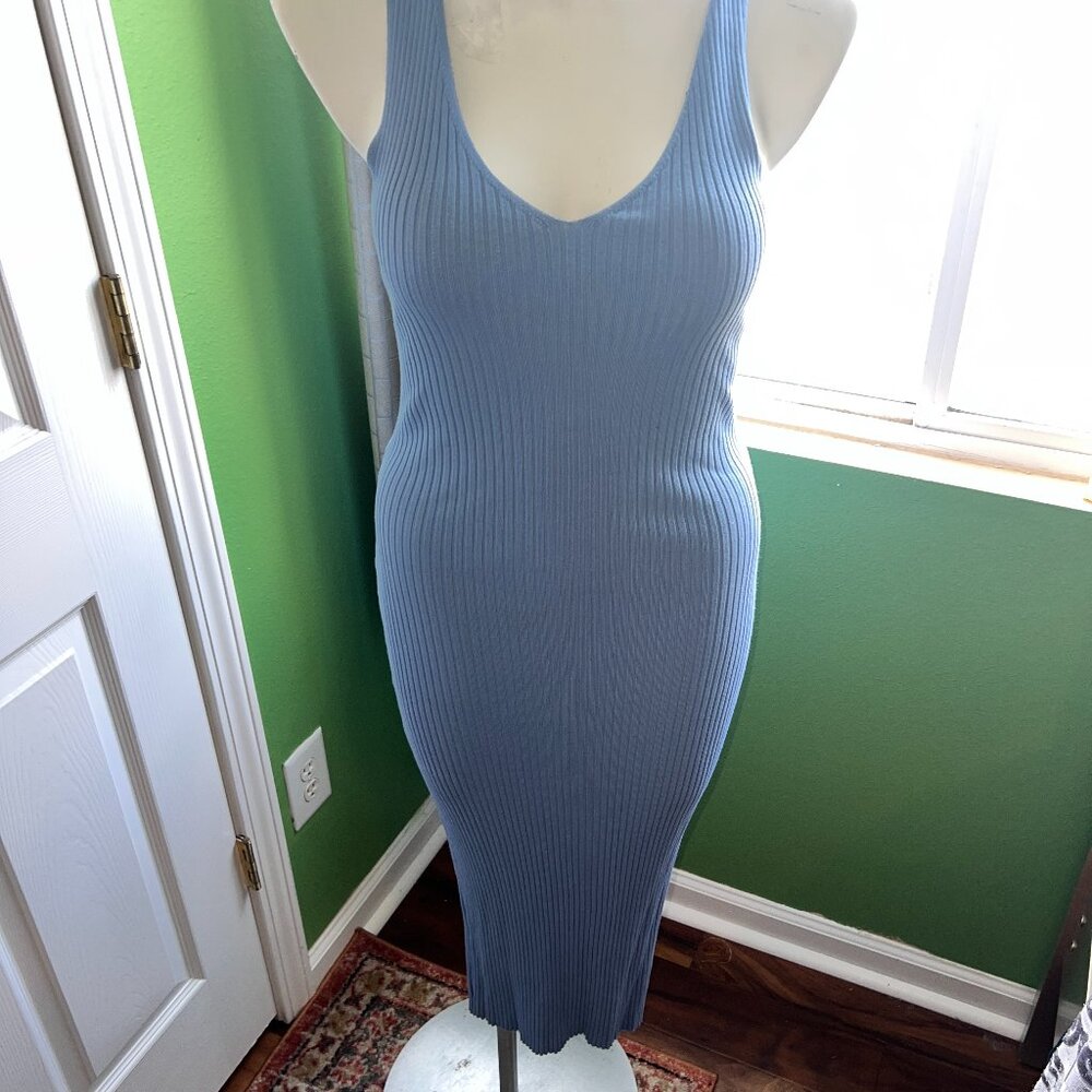 Ribbed Bodycon Dress - Light Blue - 2X